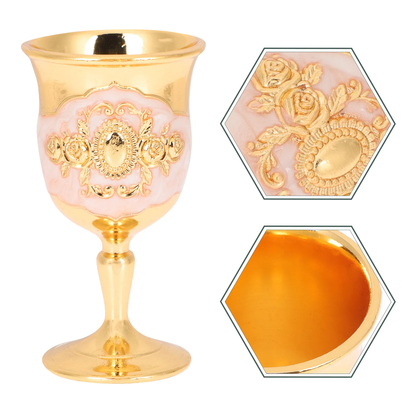 Delicate Zinc Alloy Wine Goblet Retro Vintage Embossing Design Non Fading Drop Proof Metal Goblet for Banquet Wedding Birthday