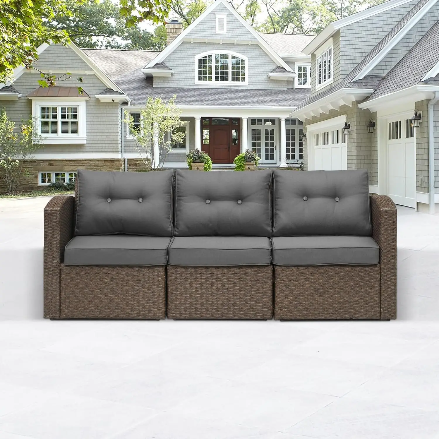 

Patio Furniture, Wicker Sectional , Aluminum Frame, All-Weather Wicker Rattan, Non-Slip Cushions, Wicker and Cushion