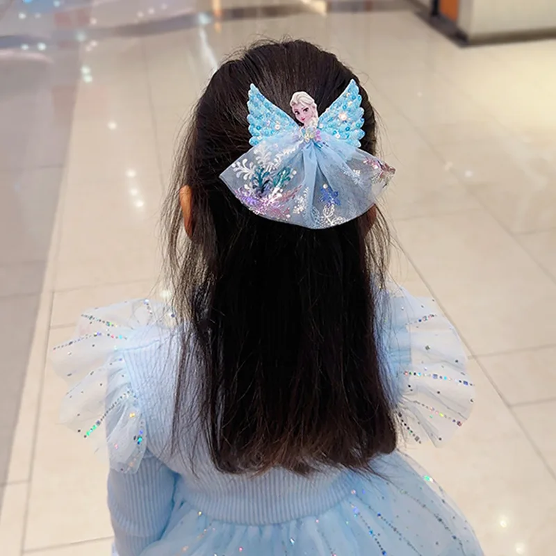 Disney Frozen Princess Hair Clip Cute Cartoon Princess Elsa Winged Bow Dress Headbands for Baby Girls Fashion Hair Accessories