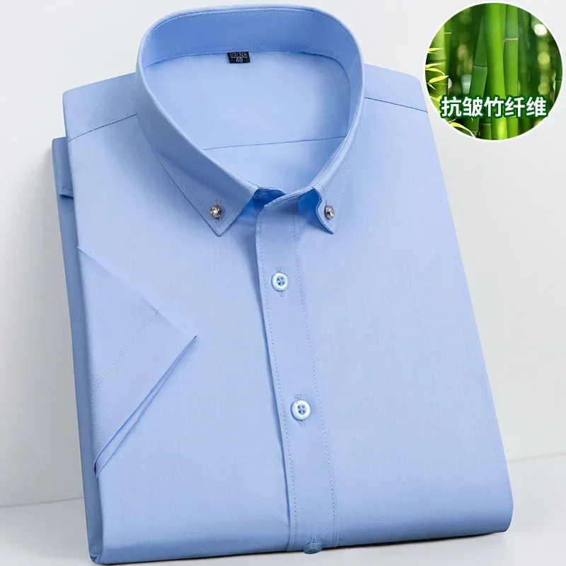 Bamboo Fiber Shirt Short-Sleeved Men's Non-Ironing Anti-Wrinkle Summer Thin Section Business Casual Men Formal Shirts 5XL