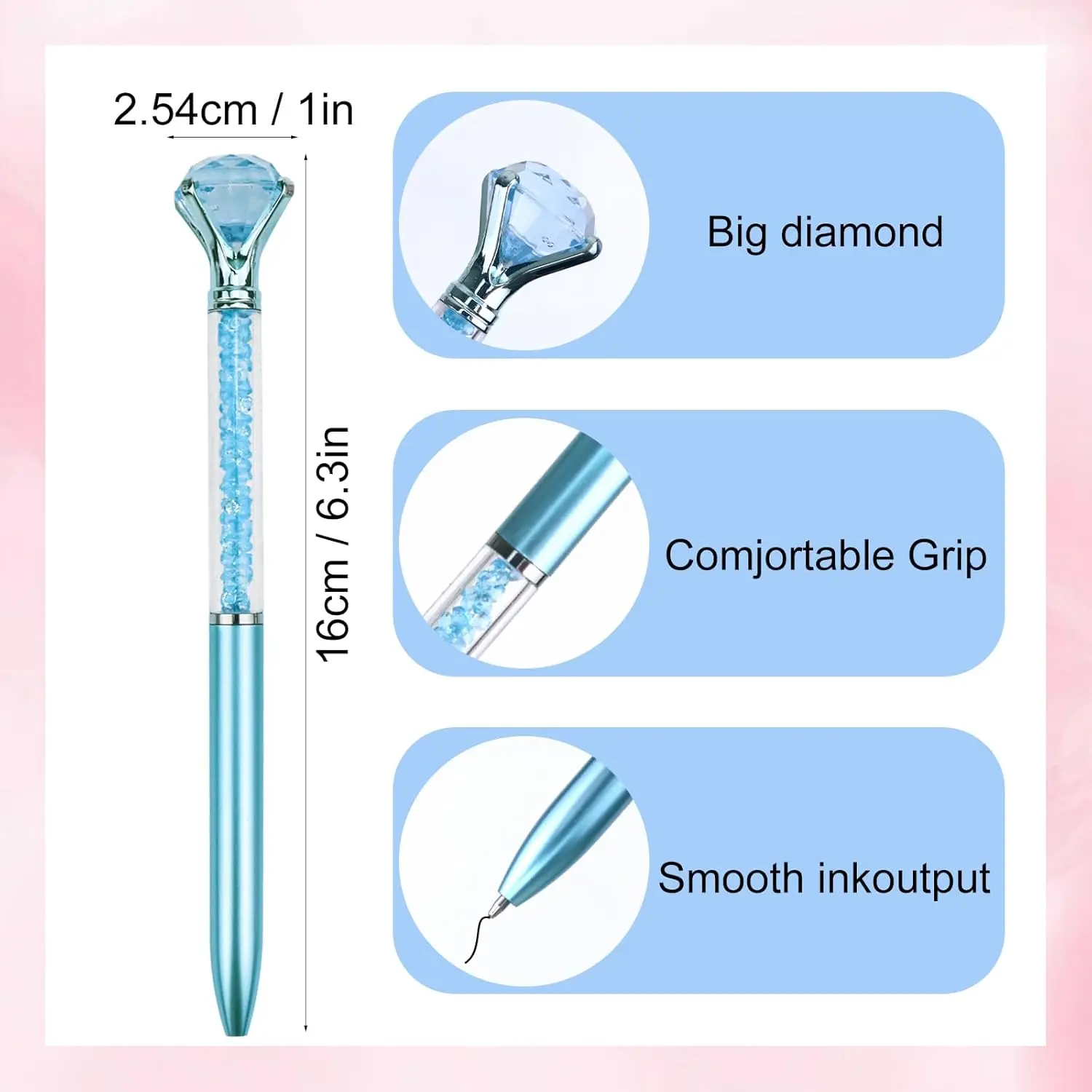 Bolígrafos de plástico con diamantes de cristal grande, bolígrafo ostentoso con tinta negra, bolígrafo con diamantes de imitación para escuela, suministros de oficina, Navidad, boda, Birt