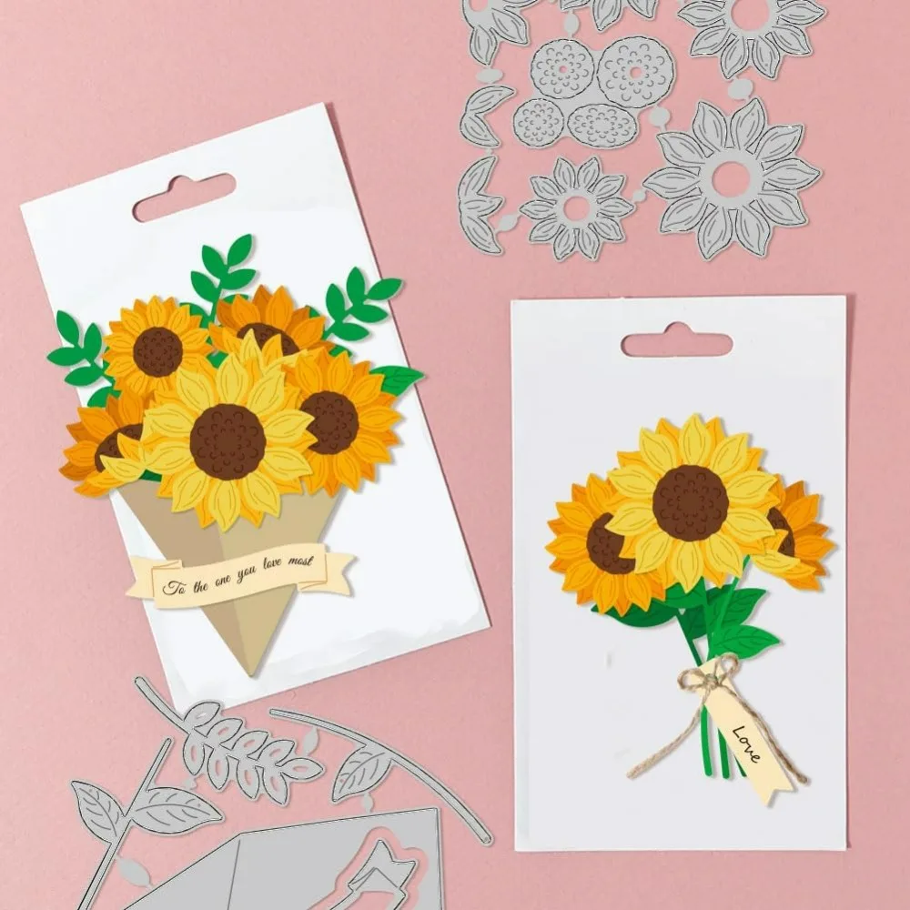 Sunflower Cutting Dies for Card Making 3D Flower Bouquet Die Cuts Carbon Steel Embossing Stencils Template for DIY