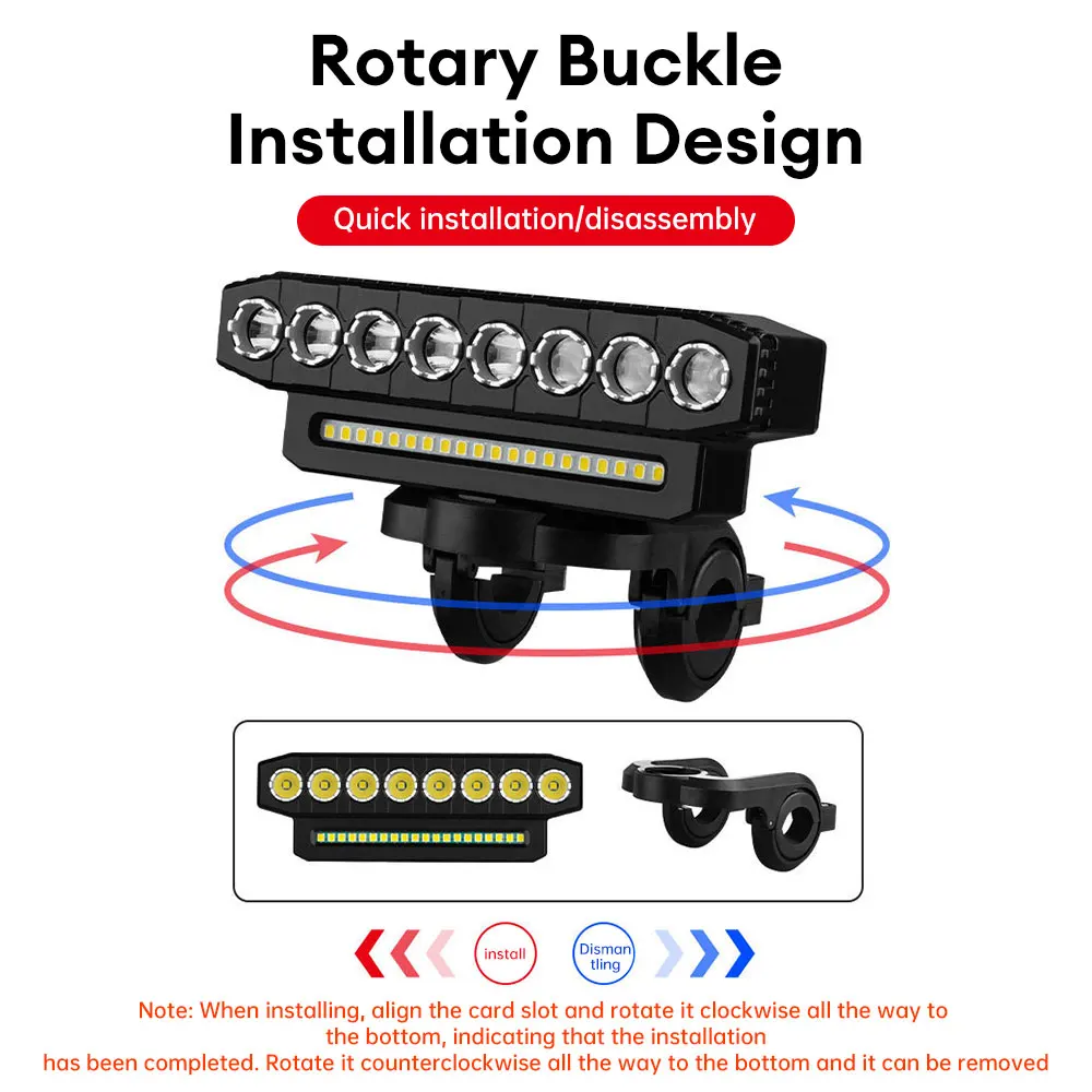 LED Bike Headlight LED Light Bar with 130DB Bell Bicycle Front Light Power Bank 6 Light Modes USB Charging Bicycle Accessories