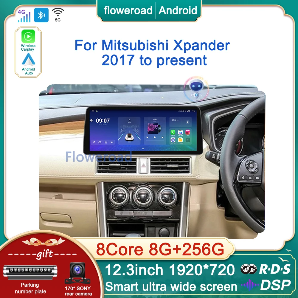 

12.3'' Car Radio Multimedia Player For Mitsubishi Xpander 2017 to present 8GB+256GB Android 13 GPS Navigation Carplay Auto BT 4G