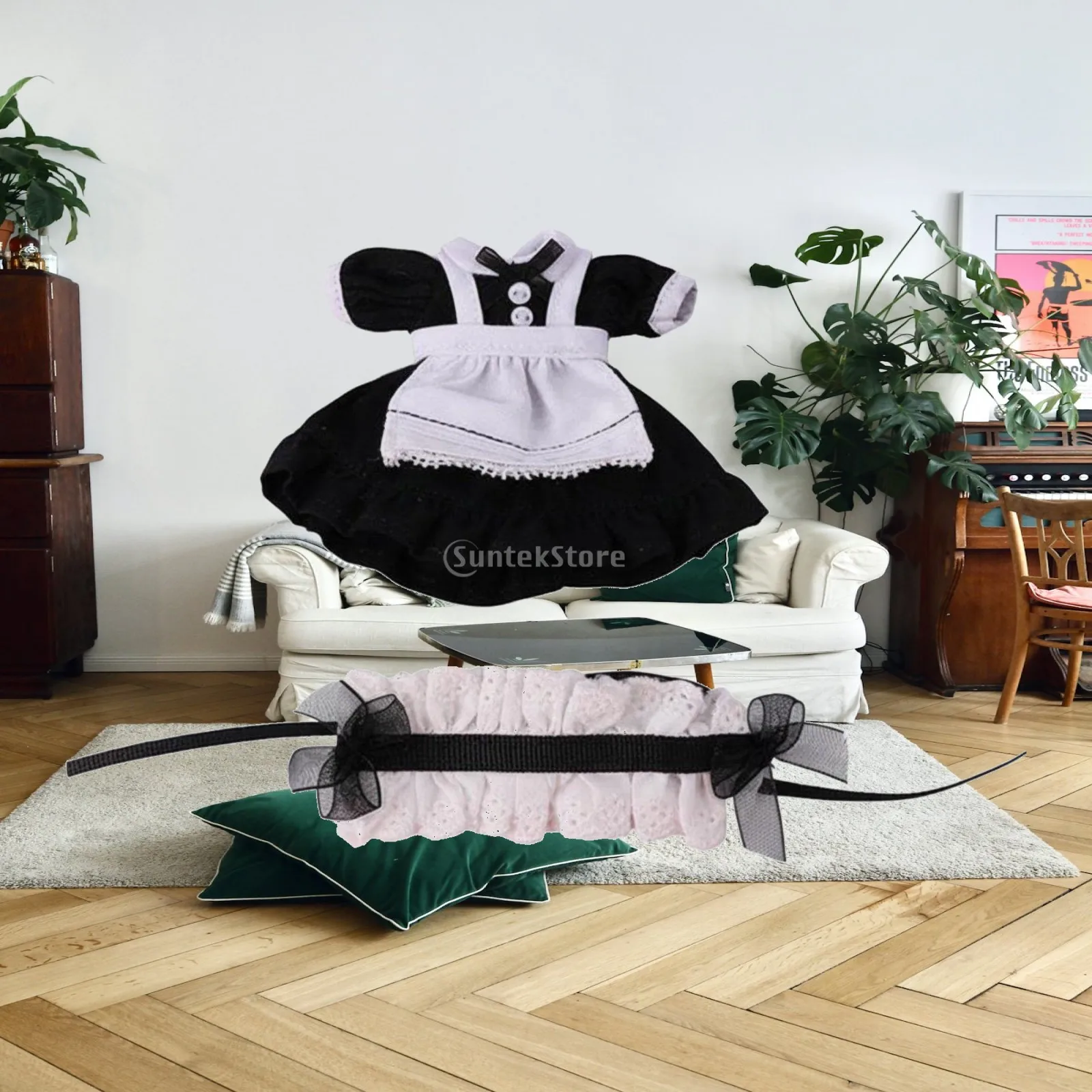 Bjd Doll Dress Puff Sleeve Maid Costume for OB11 1 12 Scale Ball Jointed Dolls Clothes for Collectors