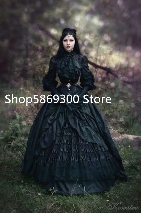 Victoriaanse Goth Lange Mouwen Trouwjurken Hoge Hals Lace-Up Corset Classic Trends Dark Gothic Steakpunk Bruidsjurk Plus size