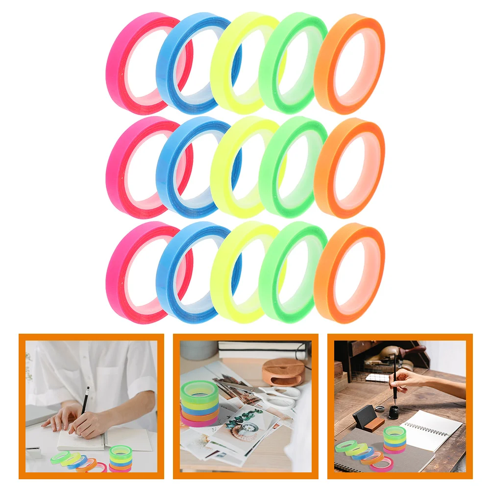 15 Rolls Waterproof Index Sticker Adhesive Tape Highlighter Tearable Strips Page Markers The Pet Student Tabs for Books