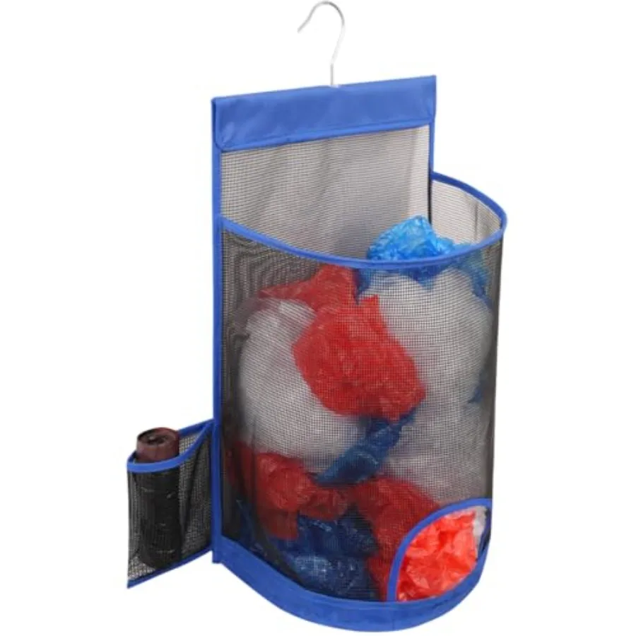 

Hanging Mesh Grocery Bag Holder, Plastic Garbage Bag Dispenser Organizer with Hanger for Kitchen Cabinet Bathroom Laundry, Inst