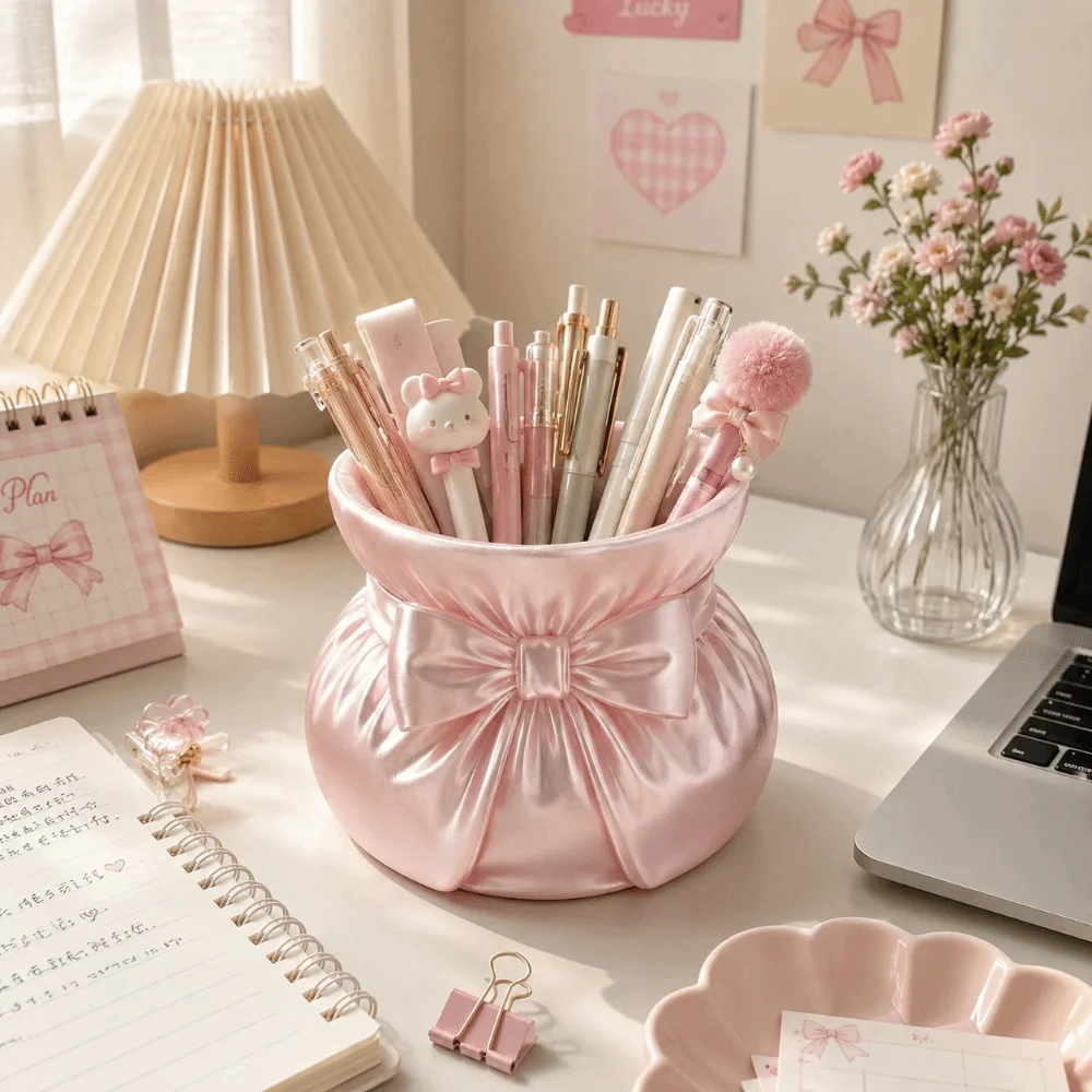 3D Printed Storage Box Multi-function Creative Desktop Organizer Sweet Flower Vase Makeup Brush Storage Case Home Decoration