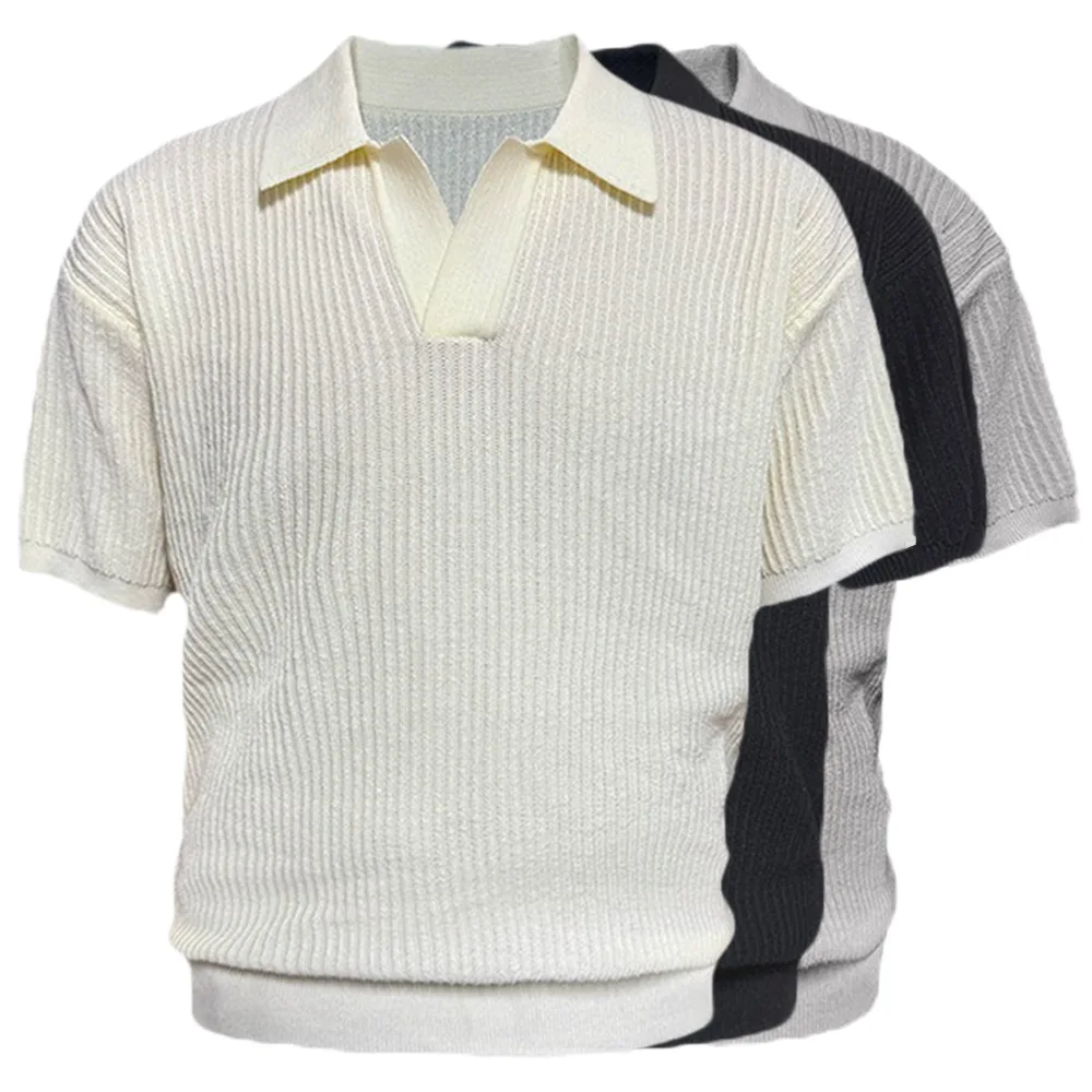 

Short Sleeve Knitted Sweater Men's POLO Shirt V-Neck Business Lapel T-Shirt Ice Silk