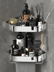 Bathroom Organizer Shelf Kitchen Storage Rack Wall Mounted Shower Shelves No Drill Stainless Steel Corner Rack Shampoo Holder