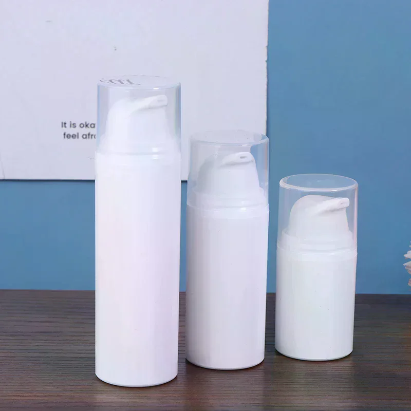 Bouteilles de voyage en plastique rechargeables, pompe sans air blanche, émulsion, Lotion sous vide, maquillage, cosmétiques pour Gel, 15ml, 30ml, 50ml