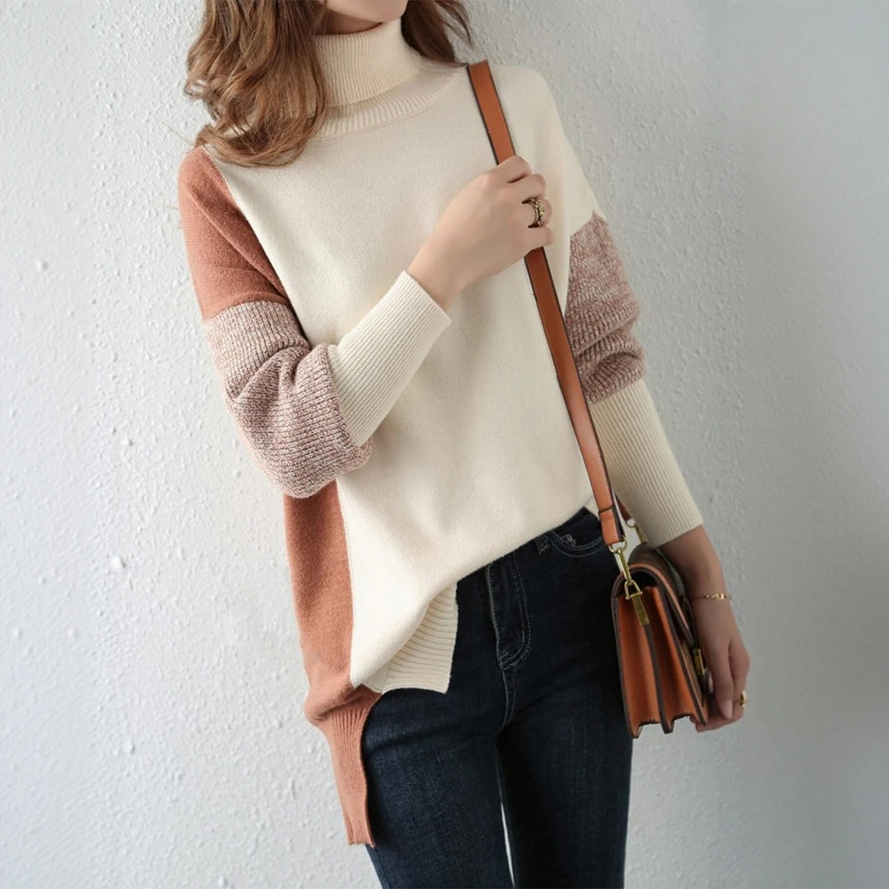 

Women's Patchwork Long Sleeve Turtleneck Sweater Comfortable Casual Daily Basic Autumn