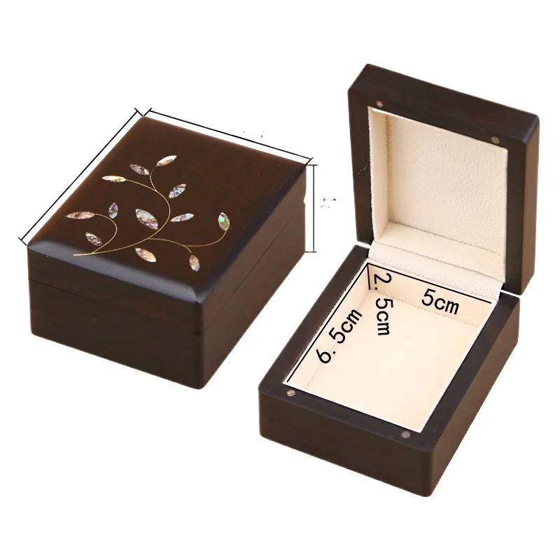 الفاخرة يدويا الأرجواني خشب الصندل مطعمة خاتم مربع النمط الصيني ورنيش مجوهرات حالة العتيقة عرض التخزين المنظم #6