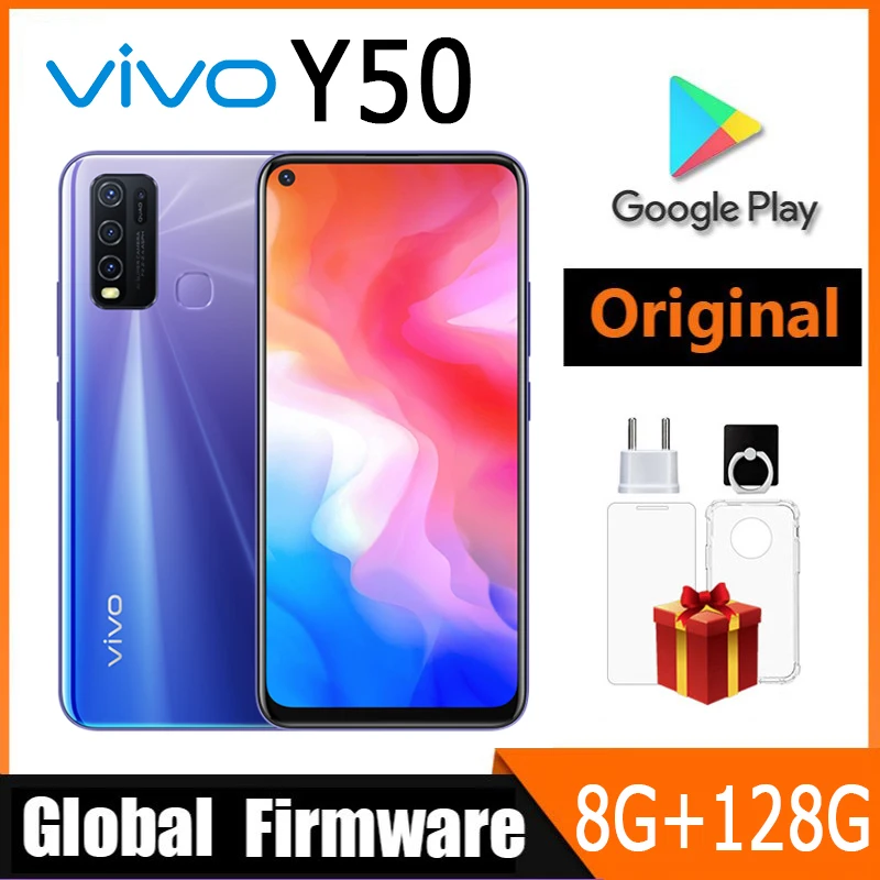 VIVO Y50 글로벌 펌웨어 중고 휴대폰, 스냅드래곤 665 옥타 코어, 6.53 인치 5000mAh 18W 대시 차지, 8GB 128GB 16.0MP 카메라 