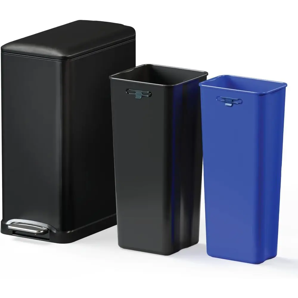 

Тонкий кухонный мусорный бак с двумя отделениями или переработкой, нержавеющая сталь, черный, всего 50 литров