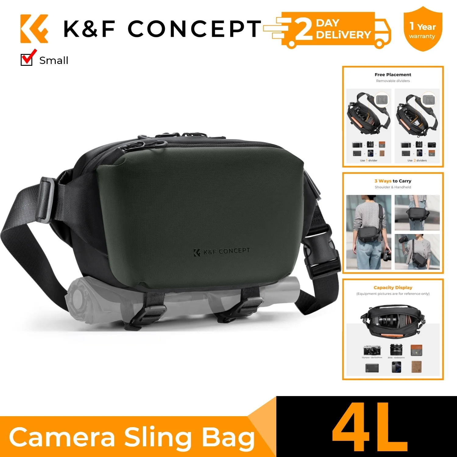 

Сумка-слинг для фотоаппарата K&F CONCEPT 4L, маленькая, для путешествий, с креплением для штатива, для Canon, Sony, DSLR, SLR, зеленая