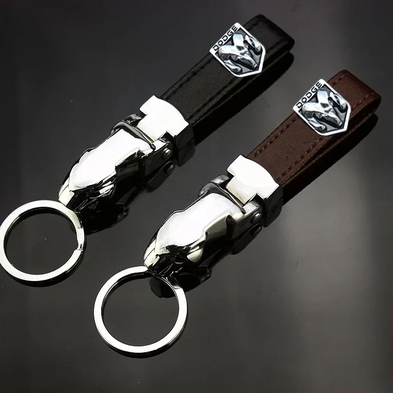 Llavero con Cabeza de Leopardo para Dodge AVENGER, CALIBER, CARAVAN, Challenger, CHARGER, DART, RAM, SRT, SXT, Anillo de Cuero para Llaves