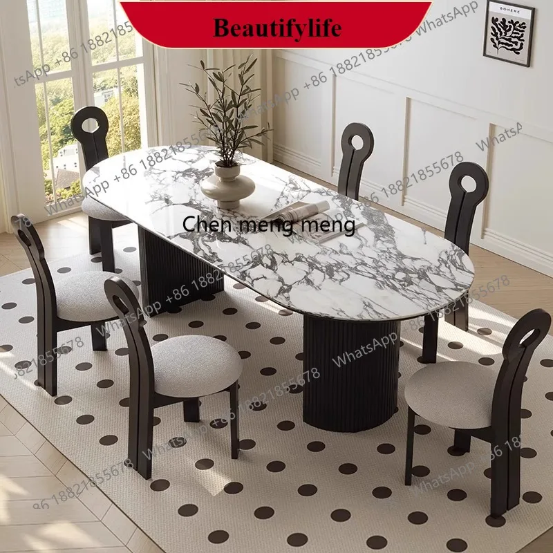 

G153 European marble dining table household oval solid wood dining table Italian minimalist light luxury folding