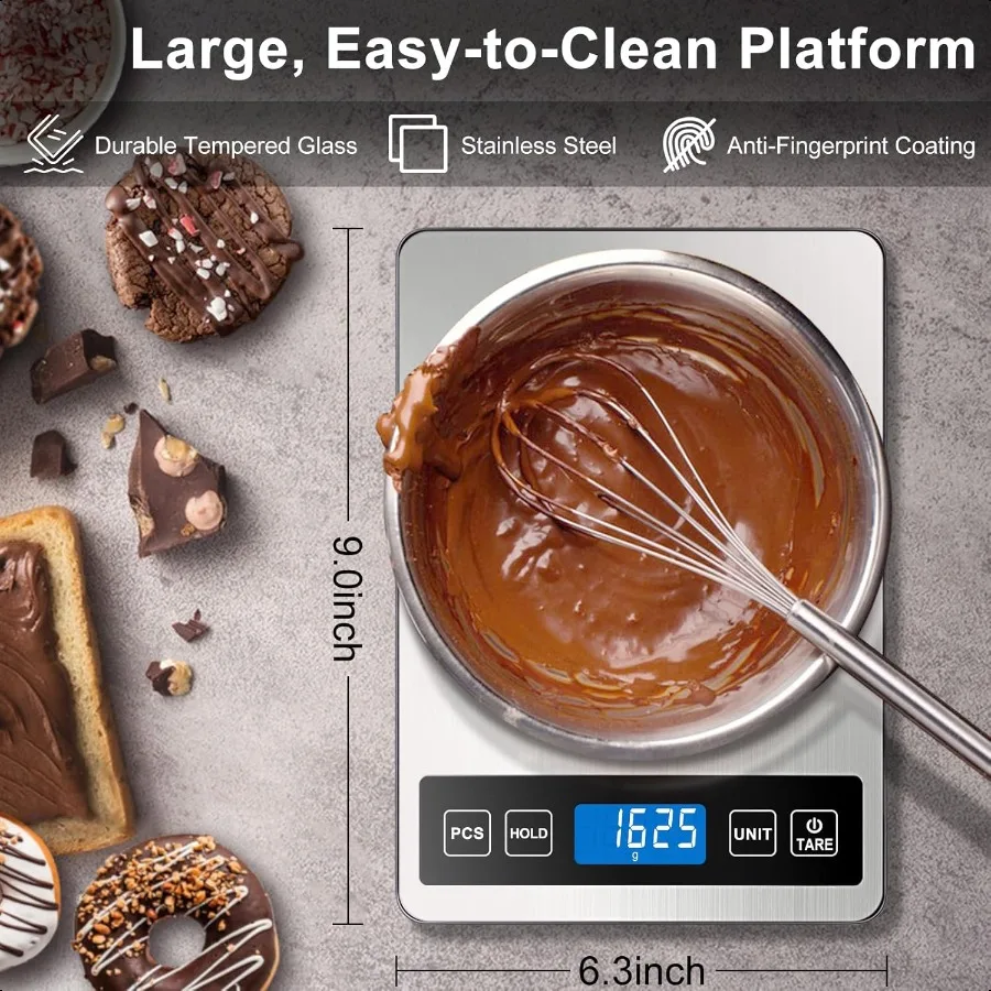 Balance alimentaire 1g 0.1oz balance de cuisine numérique 22lb 7 unités Tare PCS puissance Rechargeable verre trempé acier inoxydable Balance de poids alimentaire