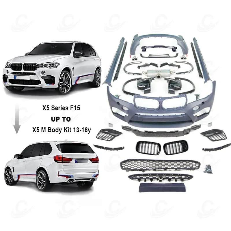 X5 M Style Plastic Wide Body Kit Front Bumper Rear Bumper Exhaust Tips Car Kit For Bmw X5 F15 Full Body Kits