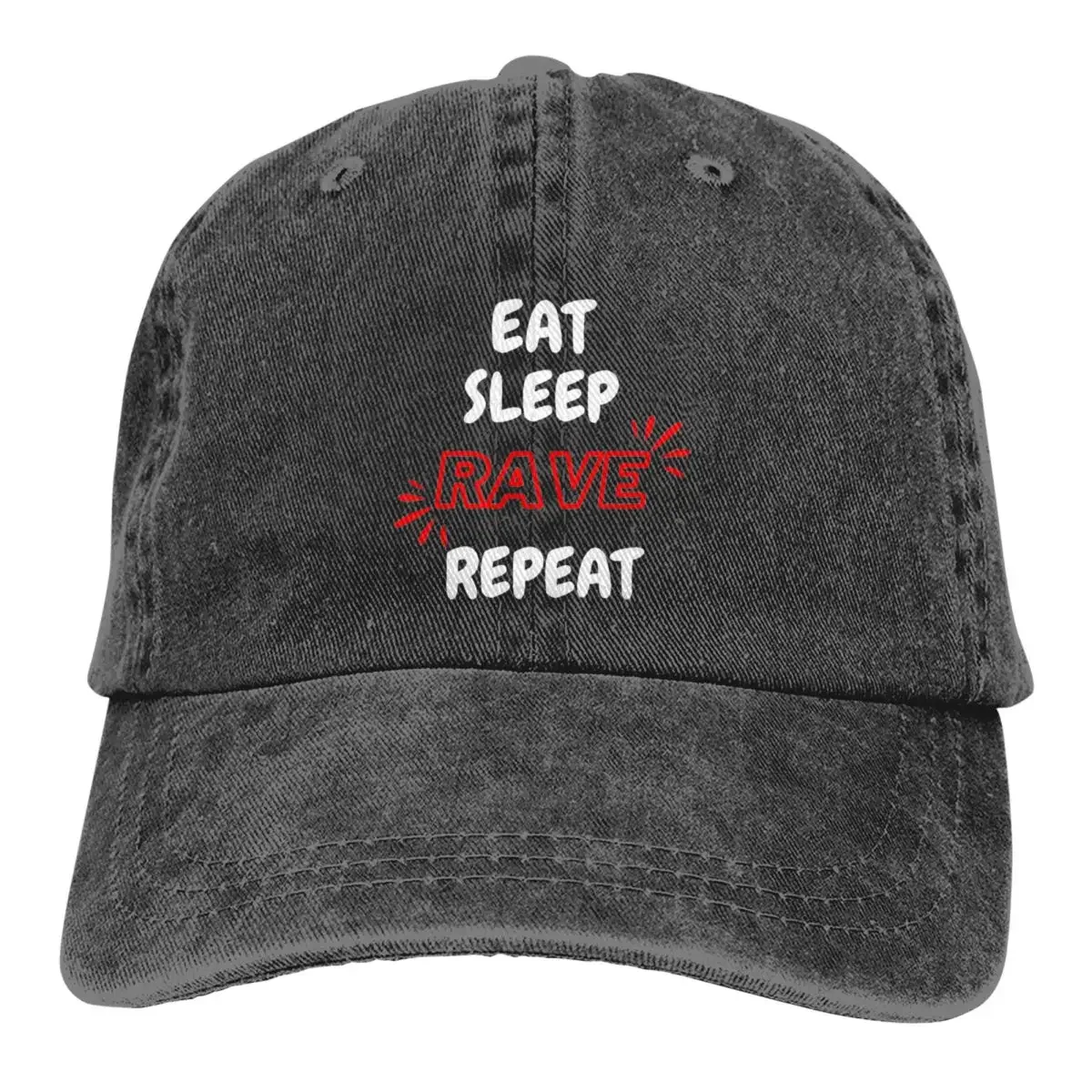 

Eat Sleep Rave Repeat Baseball Cap Vintage Distressed Washed Music Dance Party Headwear for Men Women Adjustable Caps Hat