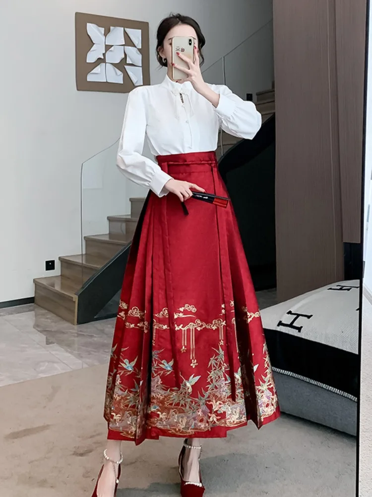 

Red Hanfu Set Women's ature Eighteen Skirt Spring New Sle Daily Wear Ceremony Costume Traditional Chinese Clothing