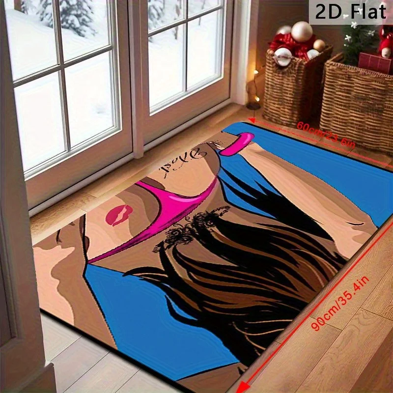 Sexy Girl in Bikini Doormat - 3D Visual Floor Mat, Funny Entrance Rug, Non-Slip,Eye-Catching Design Multiple Sizes