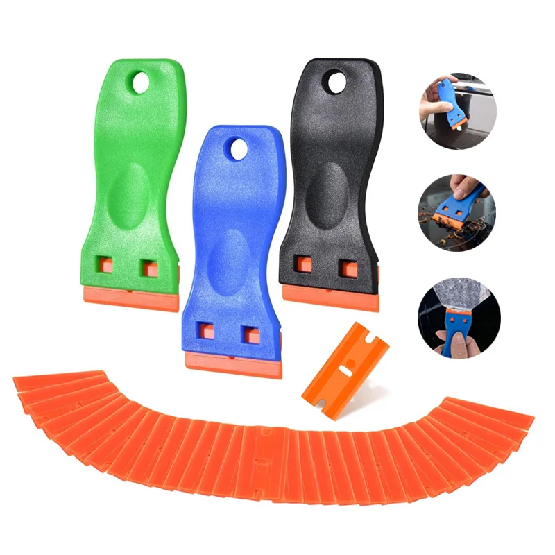 No-Scratch Cleaning Scraper Tool Wall Paint Scraper with Plastic Razor Blades Window Glass Adhesive Decal Remover Kit 13/32Pcs