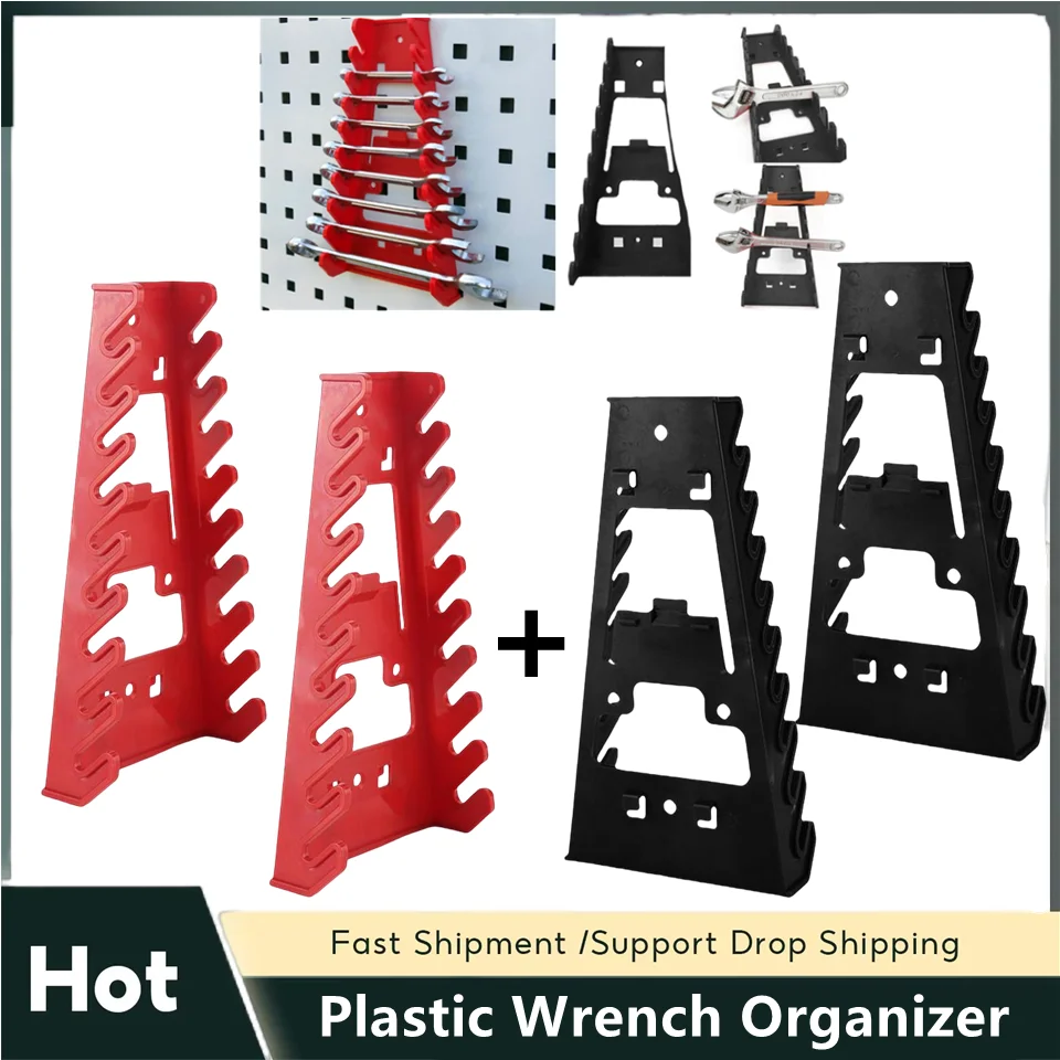 2Pcs Red Wrench Organizer + 2Pcs Black Wrench Holder Plastic Tray Sockets Storage Tools Rack Sorter Standard Spanner Holders