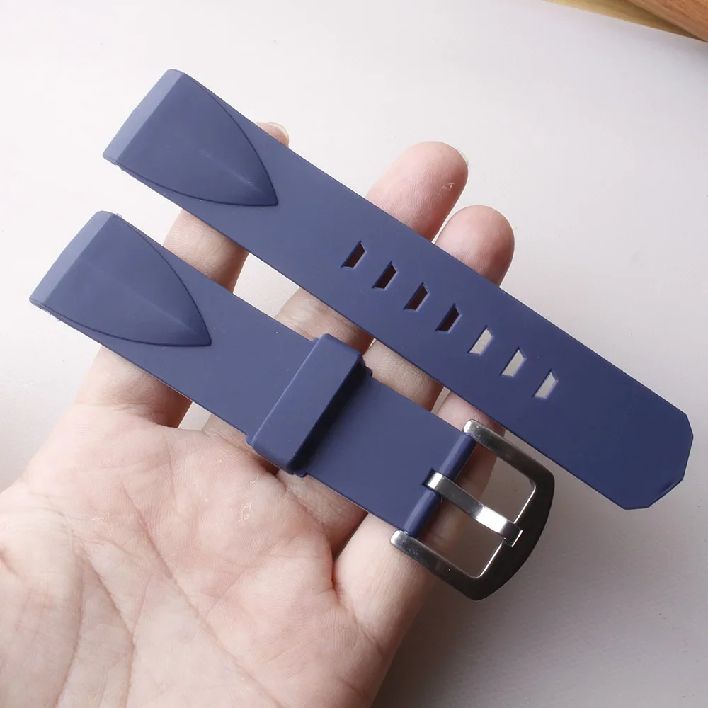 أربطة ساعات من المطاط السيليكوني لكأس كوروم أدميرال منحني نهاية حزام معصمه سوار بدون مشبك 22 مللي متر 24 مللي متر أسود أزرق
