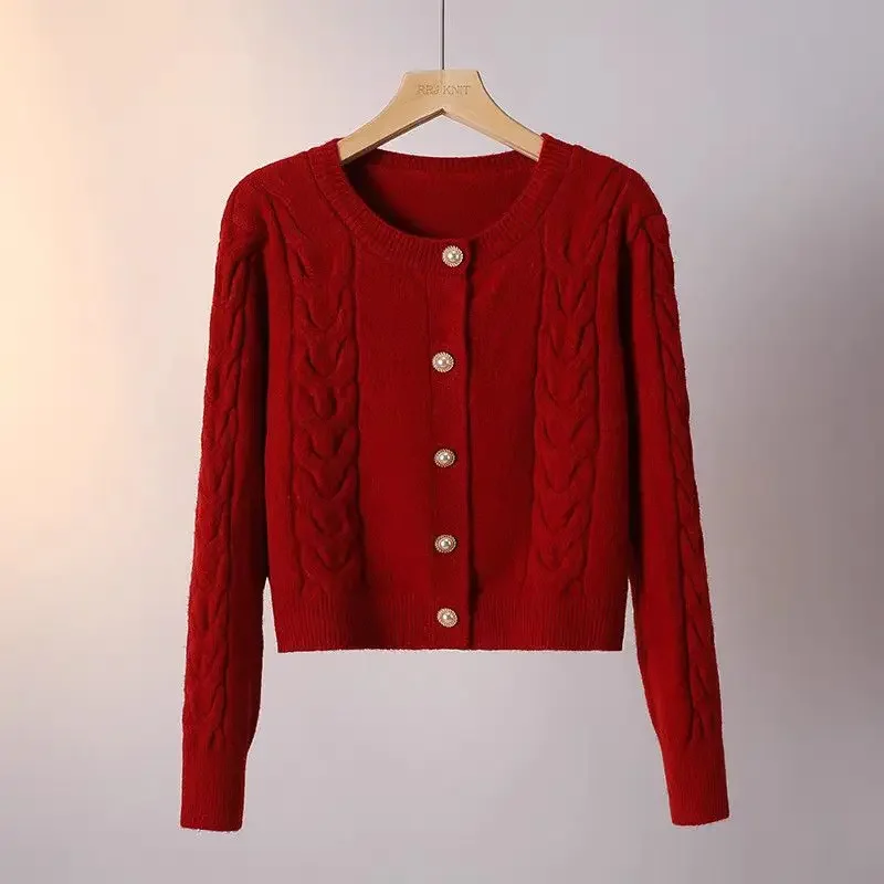 

Knitted Sweater Women Cardigans New Long Sleeve O-Neck Black Knit Sweater Cardigan Women Tops Knitwears Sueters De Mujer Q1177