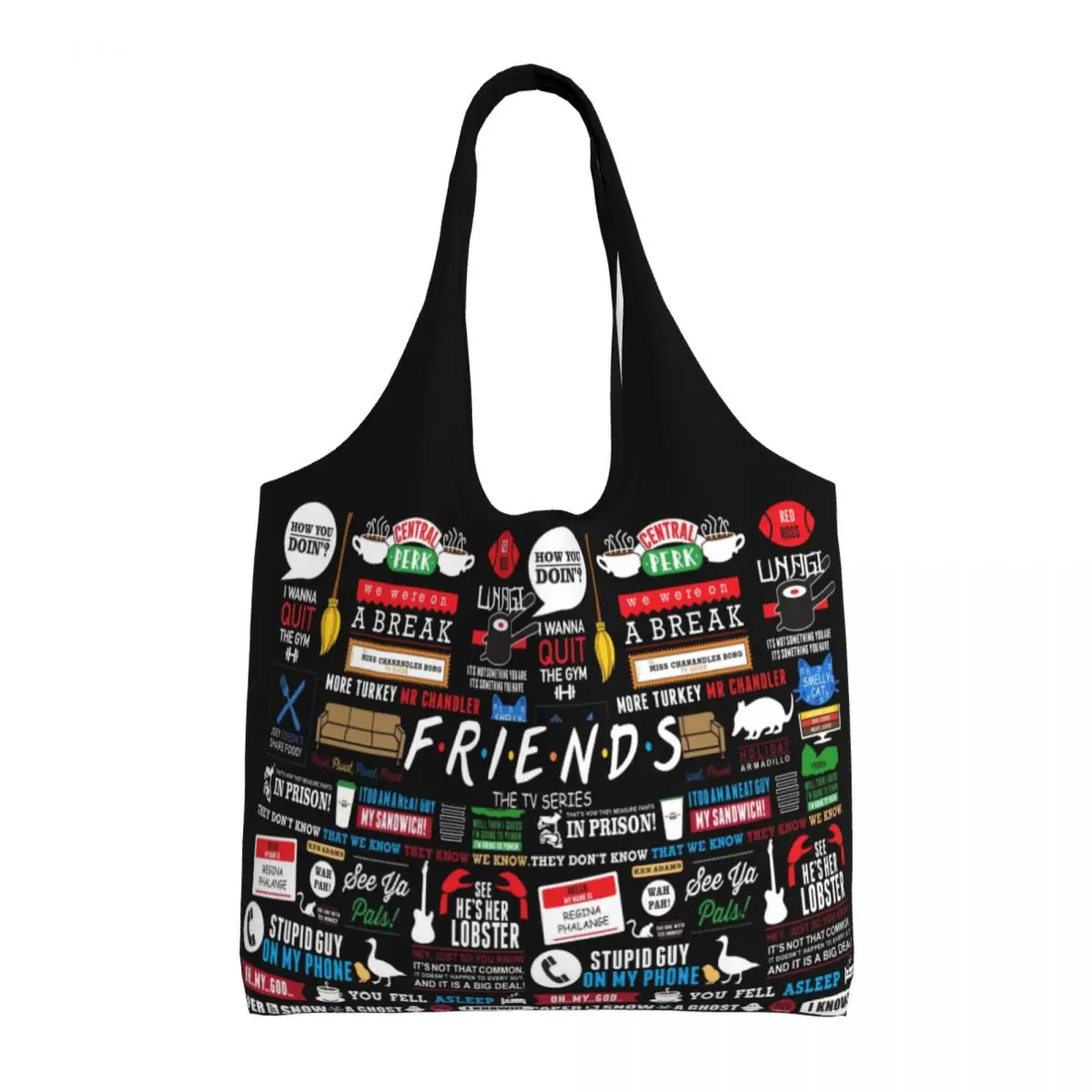 Amigos Colagem Compras Bolsas de Lona para Mulheres, Personalizado, Engraçado, Programa de TV, Grande Capacidade, Portátil, Mercearia, Bolsas Shopper Tote