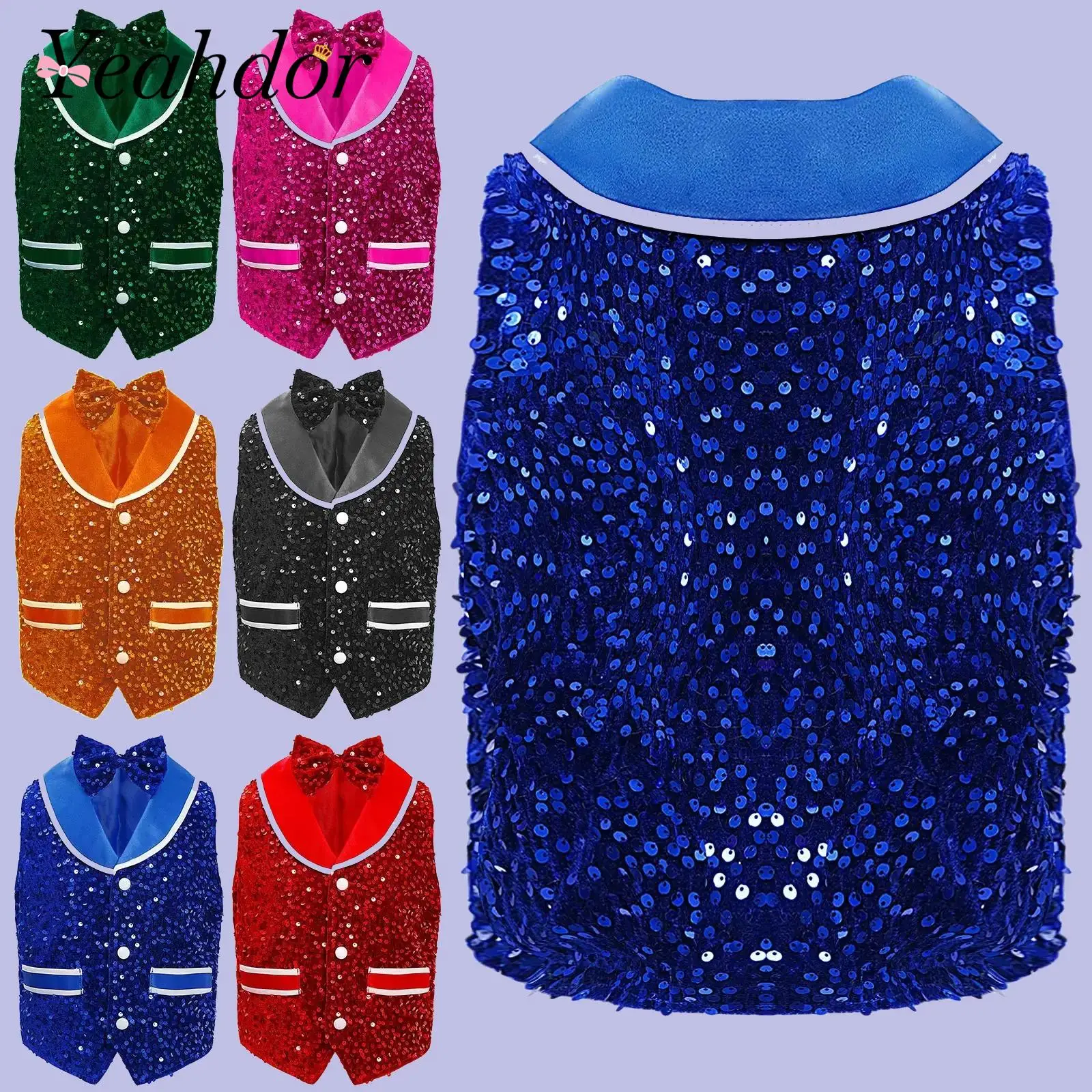 Sequins Waistcoat for Boy Girls Vest Streetwear Jazz Dance Costume Shiny Kids Disco Outerwear Performance Sleeveless Jacket