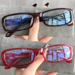 2024 New Retro Red Square Small Frame Glasses Frame for Women's Anti Blue Light Glasses Fashion Y2K Square Eyeglasses Frame