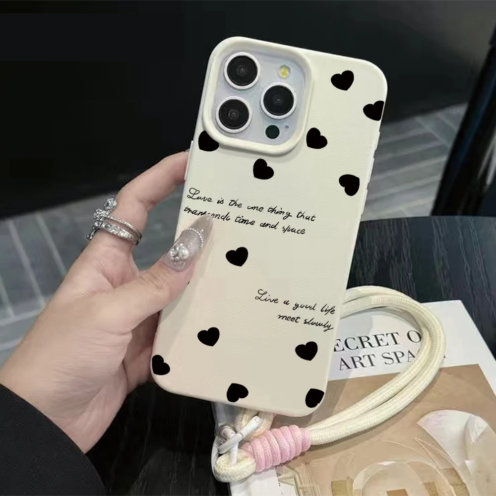 Herz-Minimalistisches INS-Handschlaufen-Kunst-Case für iPhone 13 11 12 Pro Max iPhone 15 17 14 16 XR 7 Plus Hüllen mit Lanyard Funda – Detail 4