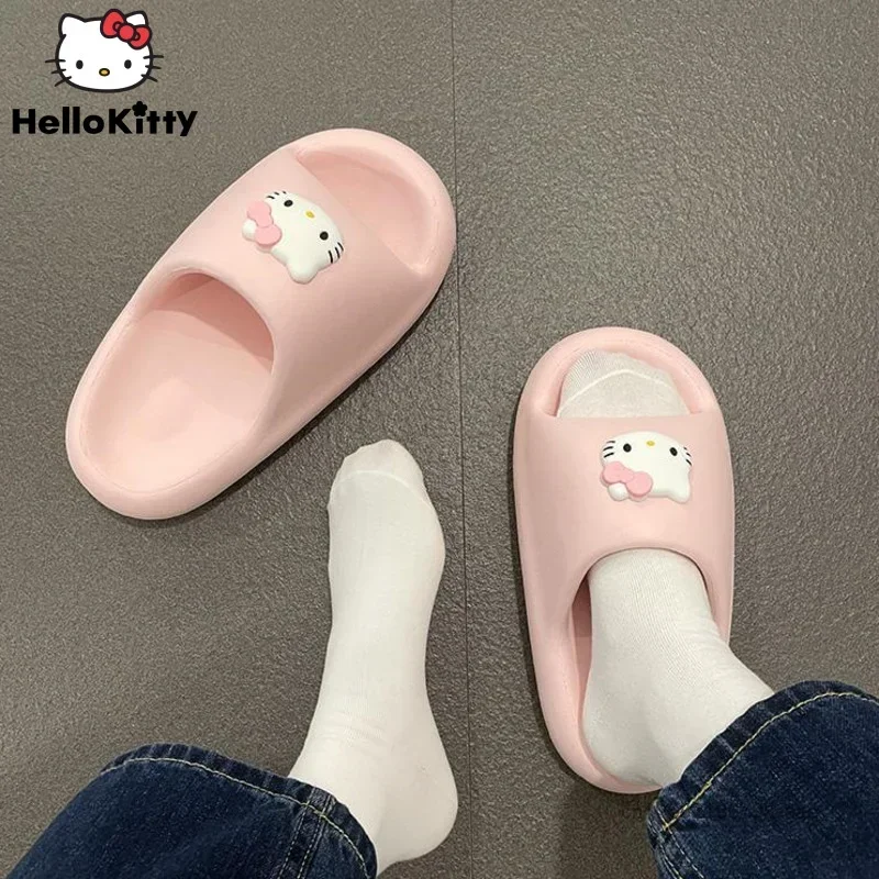 Sanrio Slippers Hello Kitty Soft Flat Shoes Women Cartoon Cute Home Slippers Anti Slip Female Summer Sweet Sandals Casual Shoes