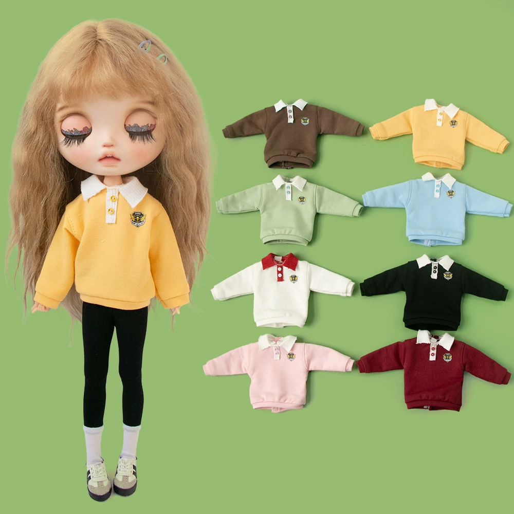 

Blythe clothes Loose Sports Coat Leisure Color-block Collared Lapel Sweatshirt for Licca Azones Ob22 24 Ker YMY doll accessories