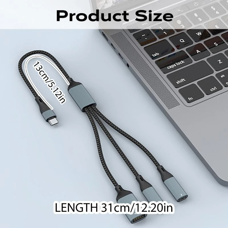 090F USB C Splitter Adapter 60W Power and Data Hub для ноутбуков и наушников