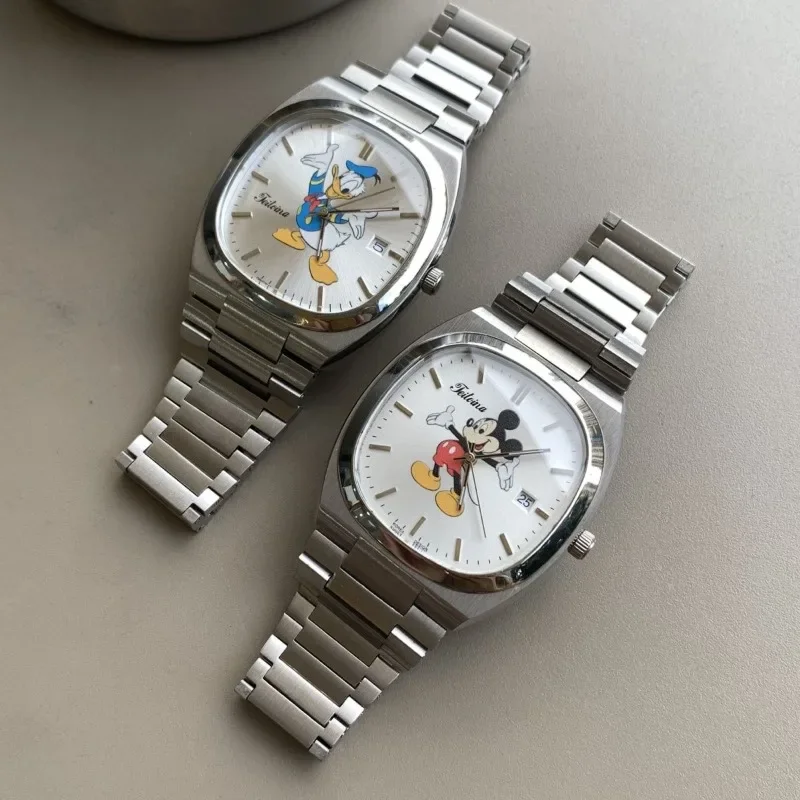 New Disney Mickey Donald Duck Couple Watch High-end Second-hand Steel Strap Light Luxury Men\'s and Women\'s Watch Birthday Gift