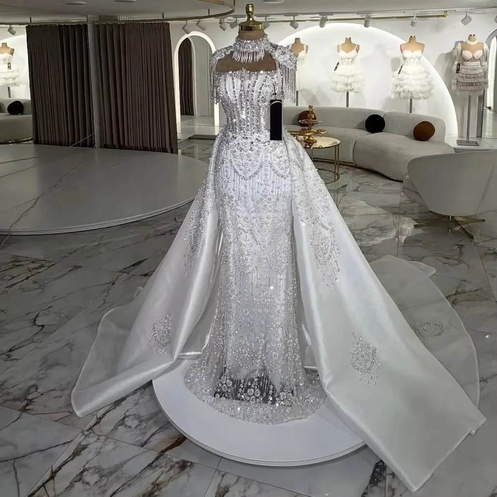 Dubai Wedding Dresses Black Girls Mermaid Strapless Lace Beaded Aso Ebi South African Bridal Gowns Saudi Arabia Customized