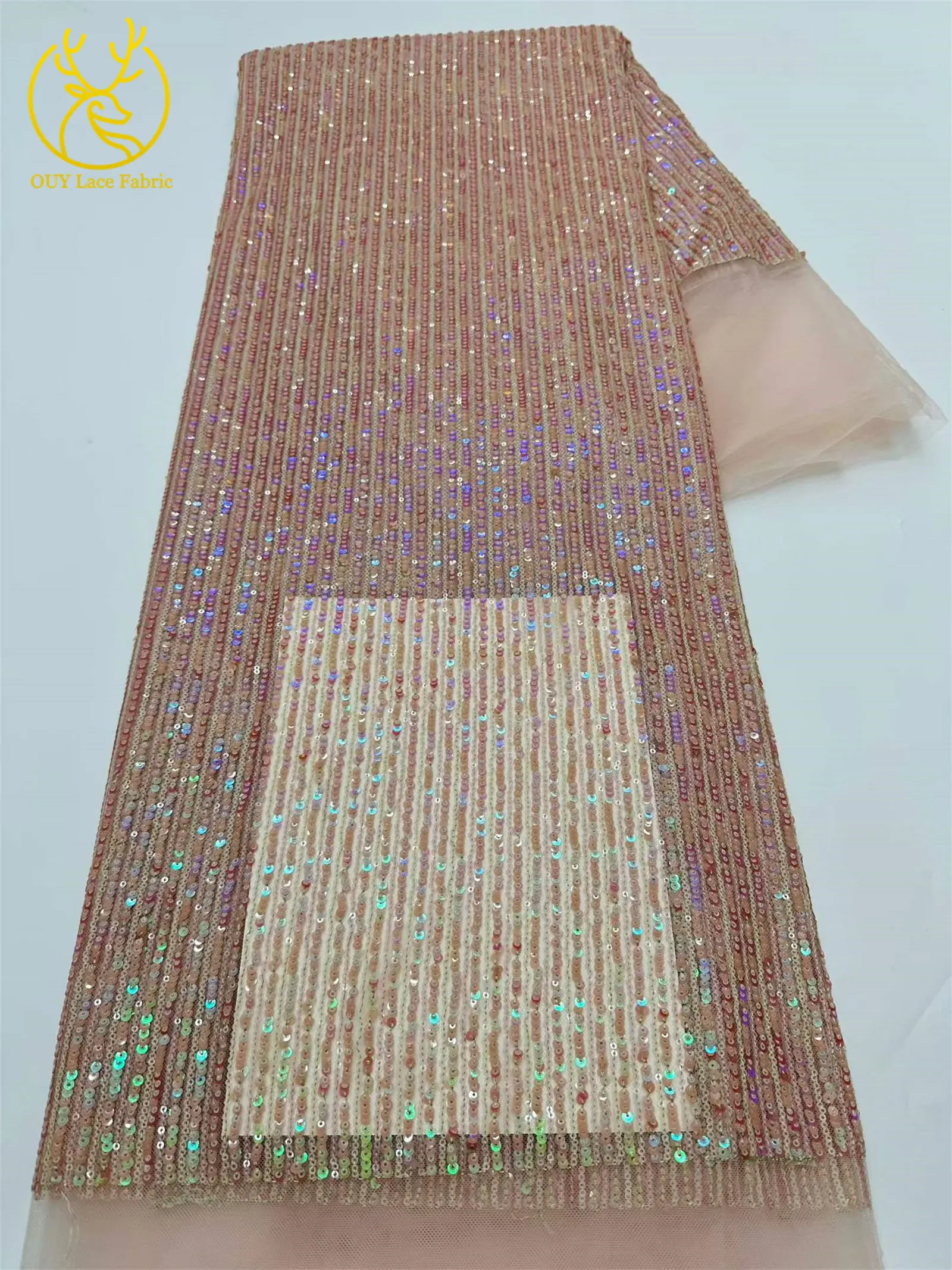 5 Yards afrikanischer Pailletten-Tüll-Spitzenstoff 2026 Hochwertiger französischer Netz-Spitzenstoff für elegante Abendkleider für nigerianische Frauen – Detail 5