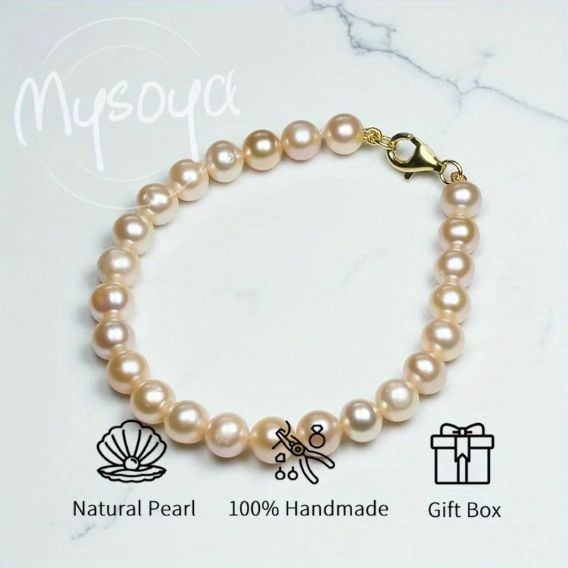 

MYSOYA 6-7mm Natural Pink Freshwater Pearl Bracelet For Women And Men With Gift Box Birthday Wedding Anniversary Jewelry Gift
