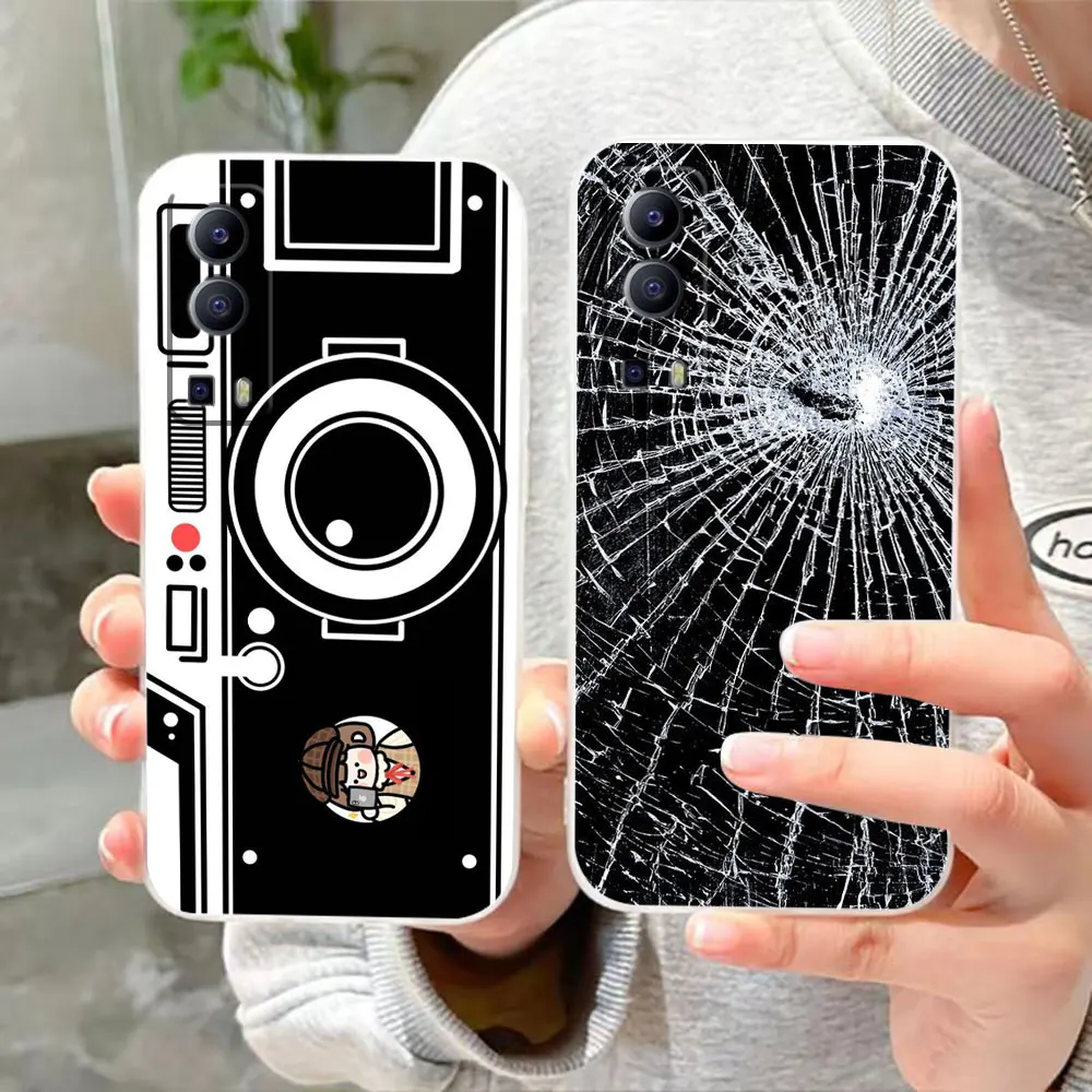 Clear Phone Case For VIVO Y30 Y32 Y33S Y50 Y51 Y52S Y53S Y55S Y76 Y78 V20 V21 V23 5G 4G Case Old Camera Phone Tape Broken Screen