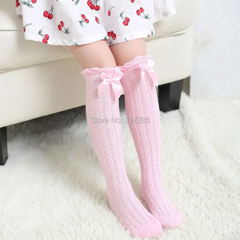 

Spring Autumn Princess girls over The Knee High Socks Mesh Breathable lovely Bow tie Thin section Stockings for Sweet baby child