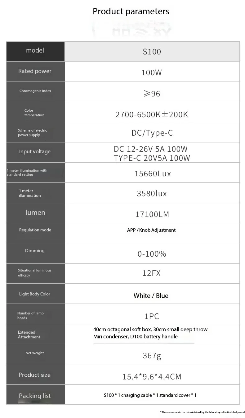 ZSYB 100W Pocket Light Full color gamut Mini Portable Filling Light for Outdoor Photography Soft Lamp with Softbox Power Handle