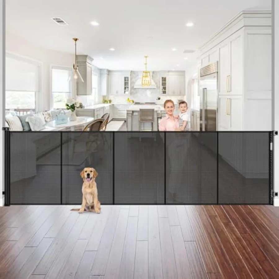 

Reinforced 42 Inch Extra Tall Pet Gate with Support Rods 96" Wide Retractable Baby Gate Prevent Crawling Under Extra Tall Retra