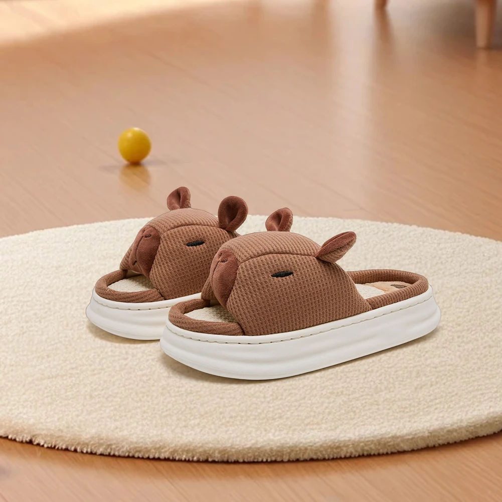 

Open Toe Capybara Slippers Linen Home Sandals Anti Slip Soft House Slippers Comfortable Cartoon Capybara Slides for 4 Season