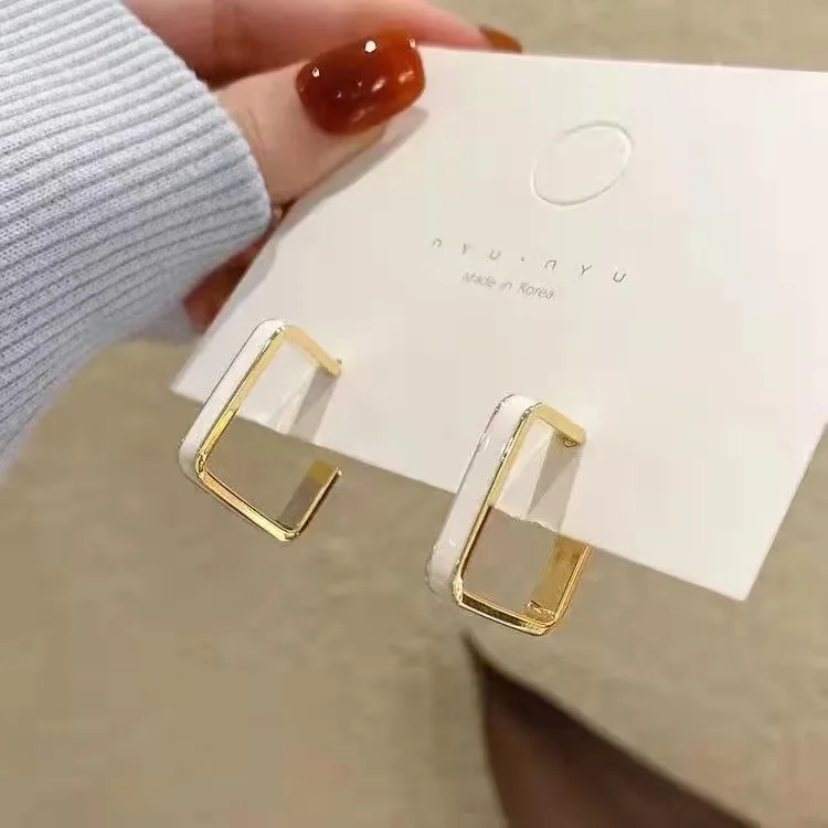 New Arrival Light Luxury Simple Drop Glaze Square Hoop Earrings For Women Fashion Acrylic Geometric Metal Jewelry Gifts