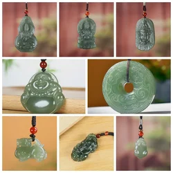 Pure natural high grade Hetian jade Guanyin Bodhisattva jade pendant lanyard real jade necklace lake green gift necklace jewelry